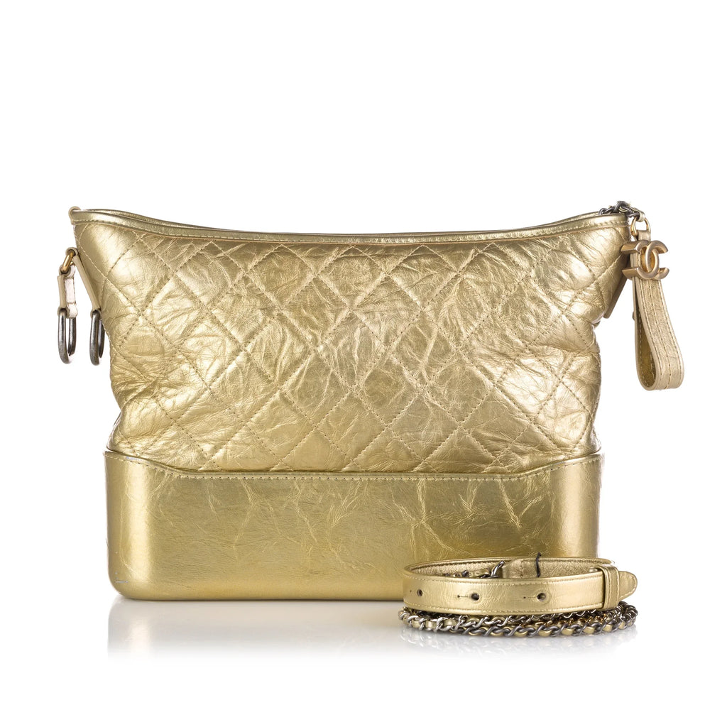 Unisex Hobo Leather Lambskin (Good) Bag Pre-Owned Shoulder Medium Authenticated Gold Gabrielle