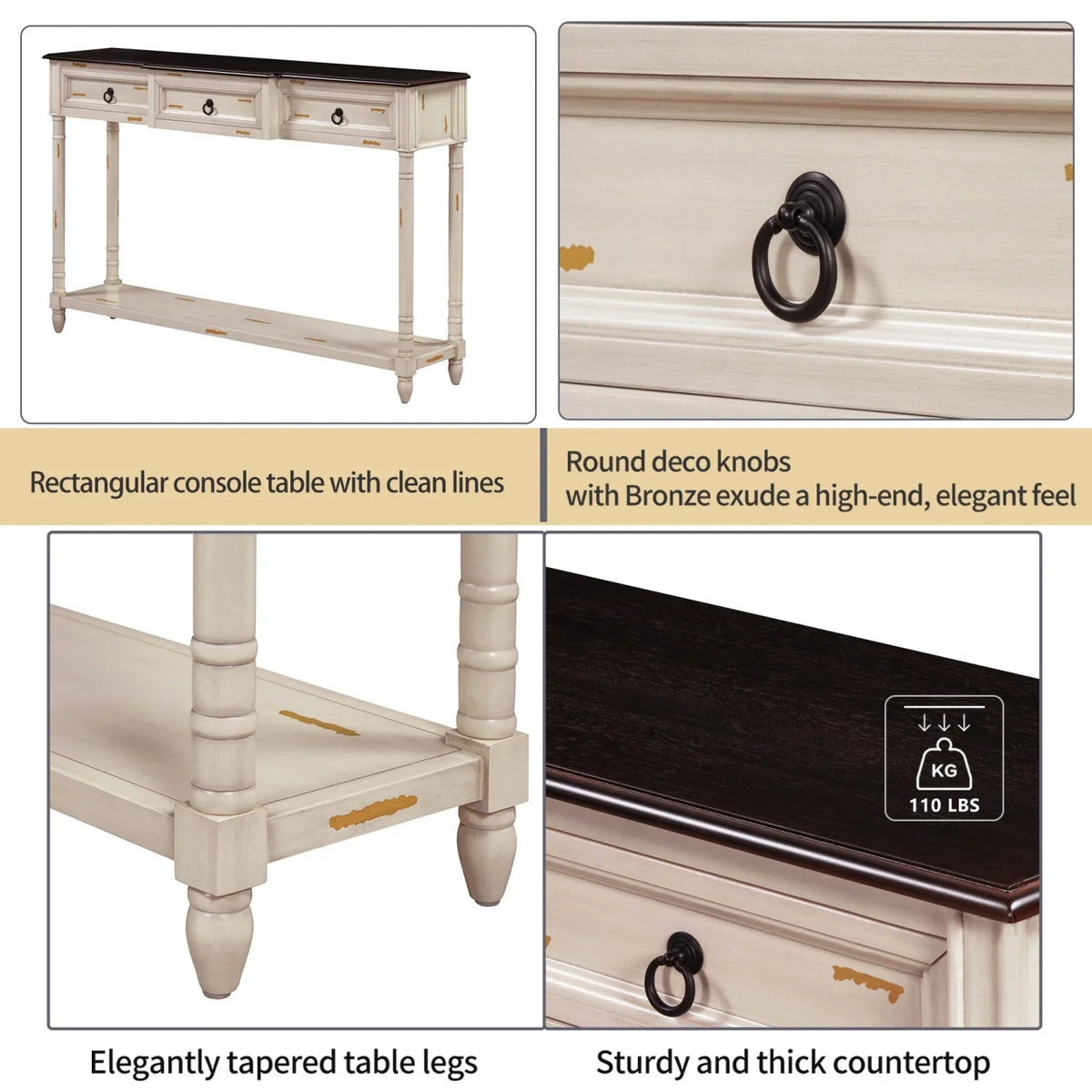 (Antique for Drawers Sofa Shelf Table with WF189574AAK) OLD White SKU Entryway Projecting Console Drawers Long and TREXM Table with