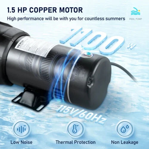 Pool Motor Filter Swimming Strainer 1.5HP 5547GPH Pump w/ Ground In/Above 41FT