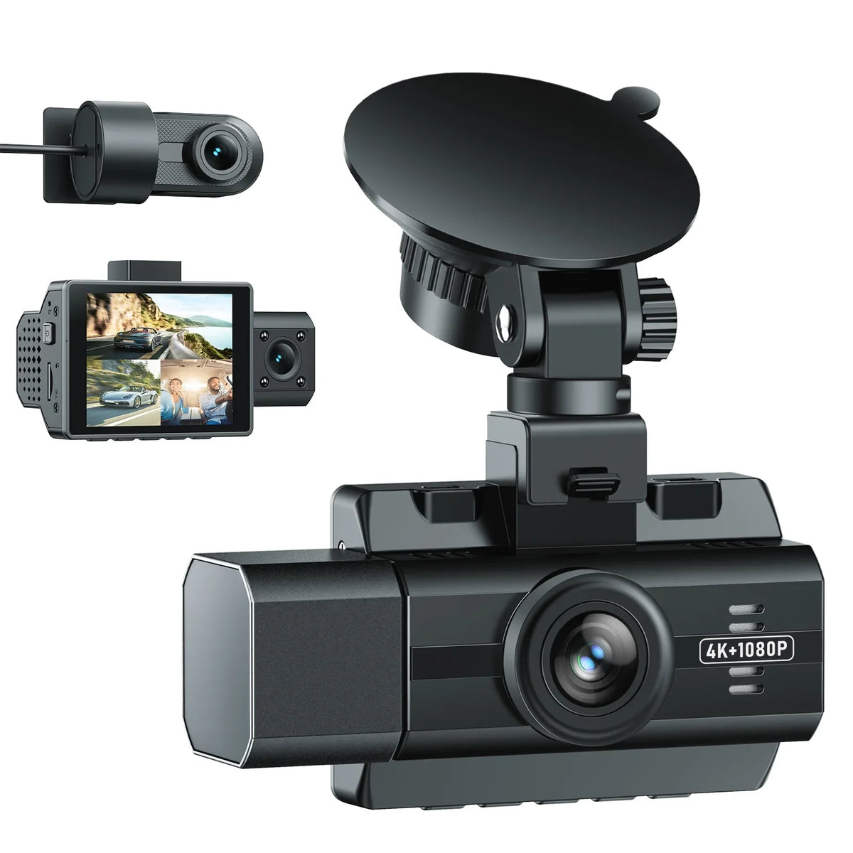 Rear and Front Inside, WDR,G-Sensor, TOGUARD Parking 4K Dashcam Camera, Dash Night Triple Channel Dash Monitor Cam Vision, with IR 3 4K+1080P 2K+1080P+1080P Camera Car