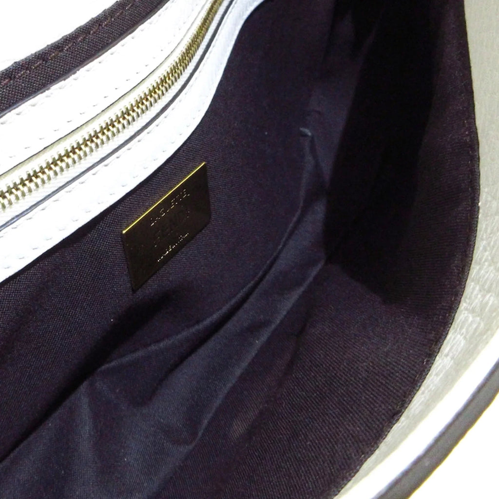 Shoulder Baguette Unisex White Authenticated Fila Calf Bag (Good) Leather Mania Fendi Pre-Owned Beaded