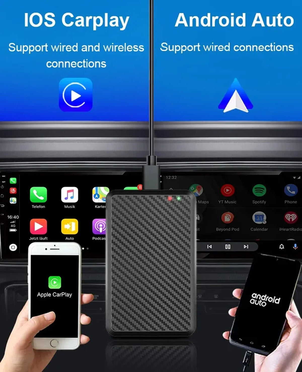 AI Wireless Netflix Dongle Box Wifi Audi/Toyota/VW/Golf/Mercedes/Subaru for Android 11 Wired Masslatie Mini Fit Youtube CarPlay to System