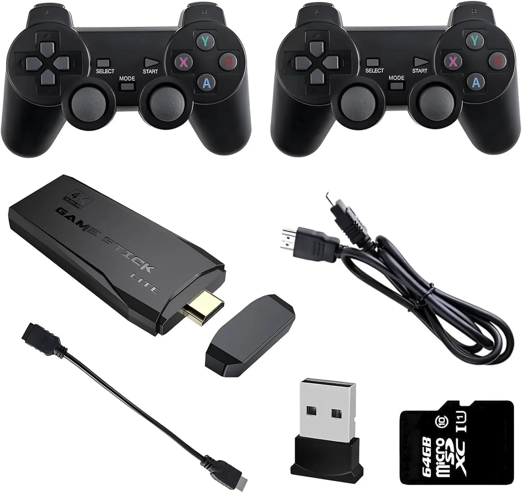 Stick,Plug Built Stick Stick Classic Games,4K Console, Video Output,9 Game Game Retro 10000+ 2.4G Emulators, in Game,Retro Dual Nostalgia Game with HDMI Controllers(64G) and Play Wireless
