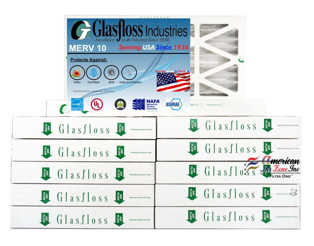 Furnace Made Filter AC - - MERV or Office - 10 - 2" Filter (Pack Filter HVAC The or - In Home Pleated Air USA. - Air 12) 10x24x2 of Glasfloss Air