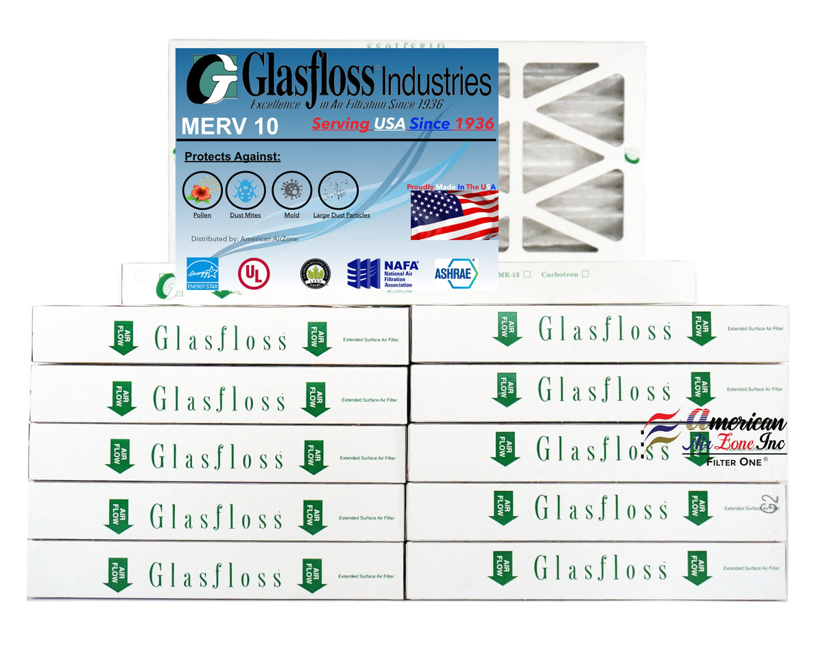 Furnace Made Filter AC - - MERV or Office - 10 - 2" Filter (Pack Filter HVAC The or - In Home Pleated Air USA. - Air 12) 10x24x2 of Glasfloss Air