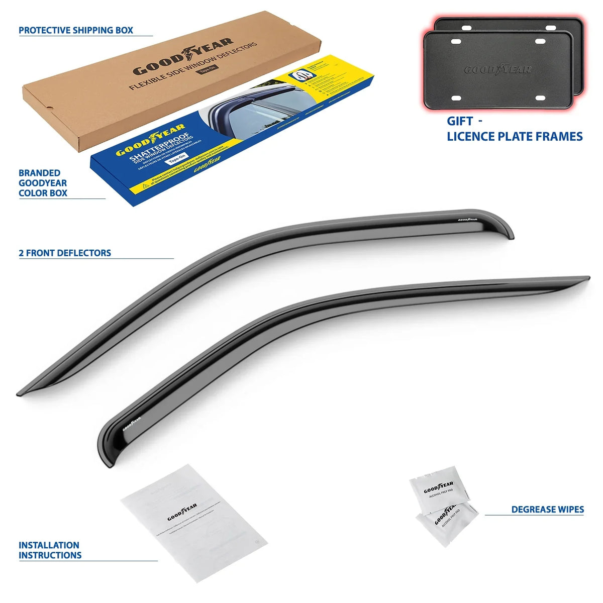 2014-2024, Car pcs Rain Vent Tape-on Goodyear GY008711 Visors, Deflector, Window Window Vent 2 Accessories, - ProMaster Ram for Deflectors Visor, Shatterproof Guards,