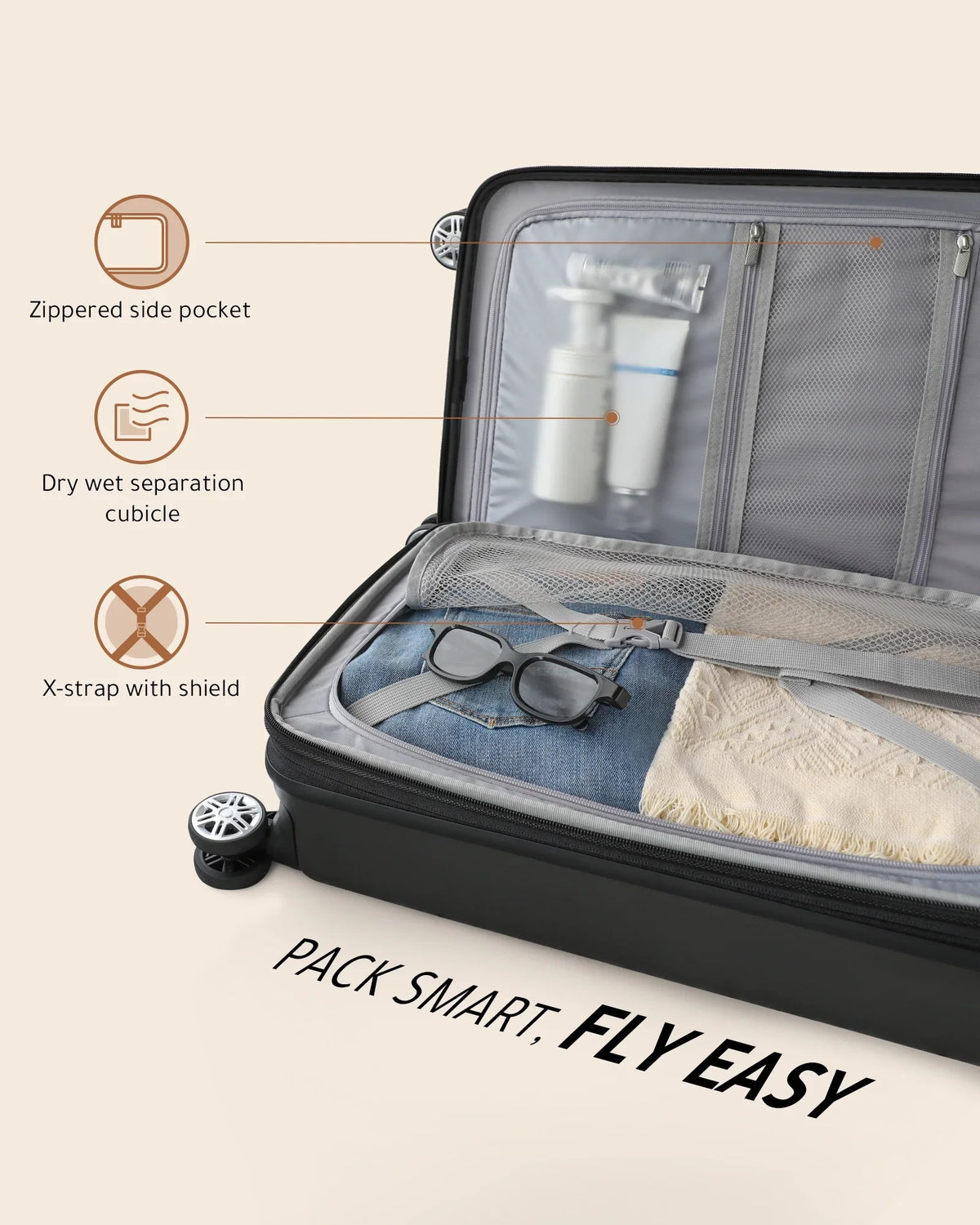 Front Port with Pocket Expandable Carry Suitcase on USB and Luggage, Hardshell LUGGEX