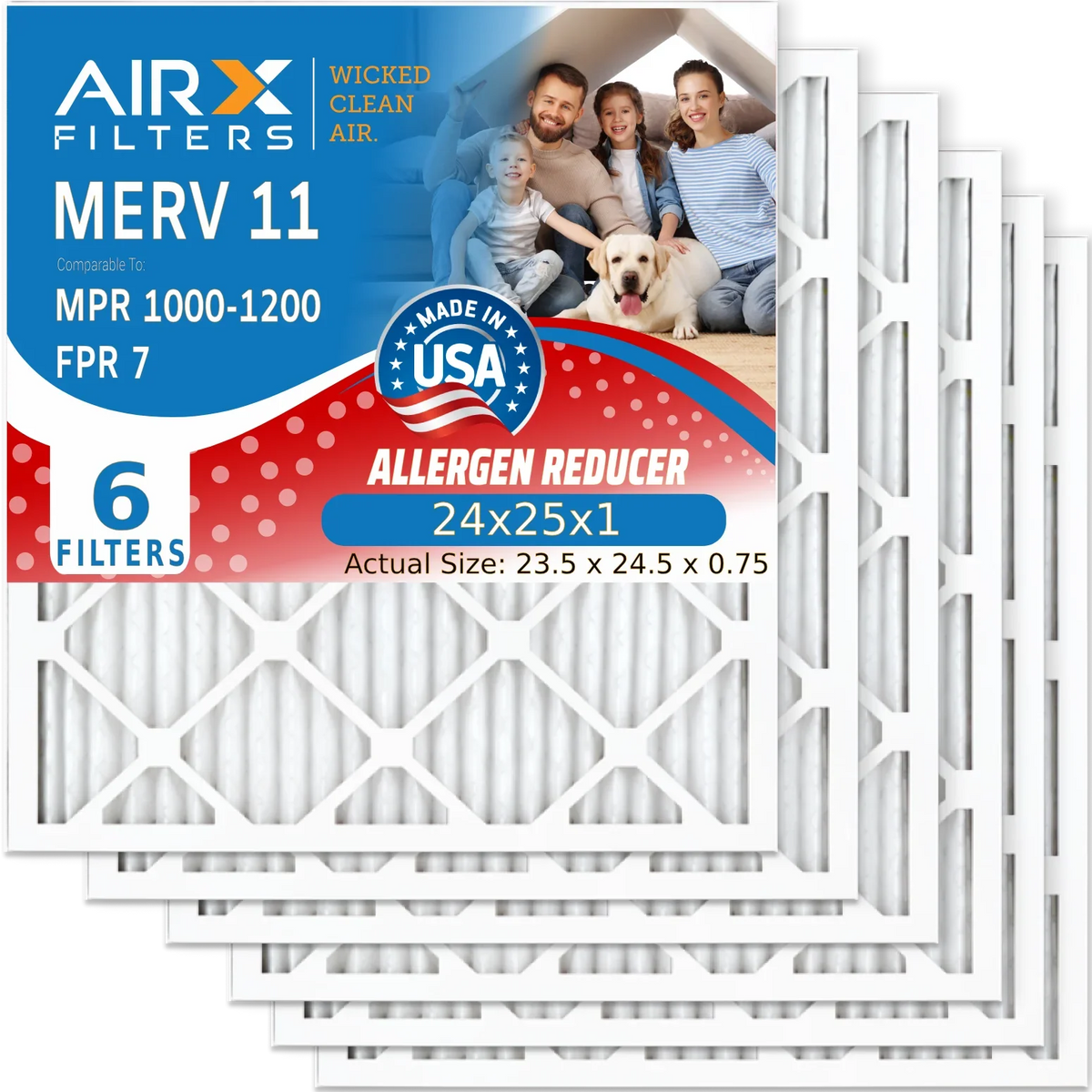 Filters Pleated 7 AIR. HVAC 1200 Premium USA Pack FPR & Comparable Filter Electrostatic Conditioner MERV to 6 CLEAN Furnace FILTERS 1000, by Air 24x25x1 Filter WICKED MPR MPR 24x25x1 AIRX 11 Air Made