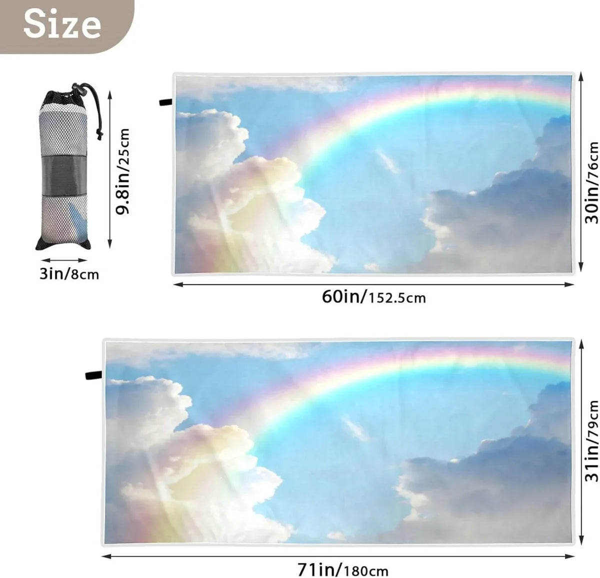 Swimming Travel Holiday（282） Oversized Quick Towel Compact Towel Rainbow Beautiful Beach Towels - for Camping Bestwell - Absorbent Lightweight Dry Super