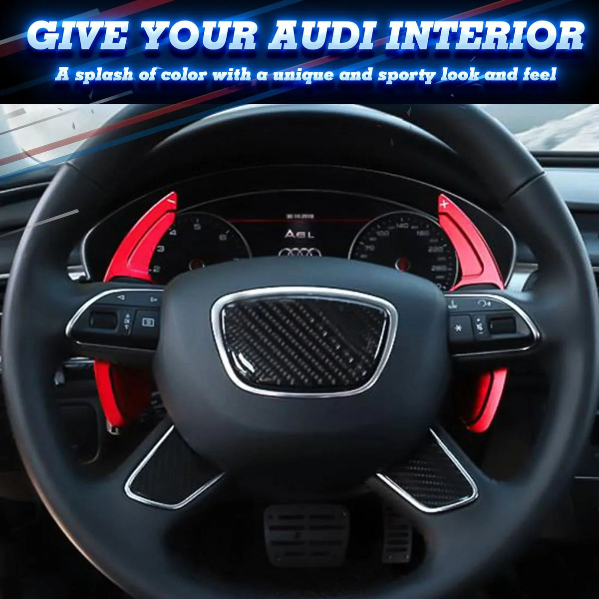 SQ5 Trim, S4 (Red) A6 A8 Xotic Aluminum S8 Cover RS3 A5 S7 Q5 Tech Wheel Shifter A4 CNC Q7 A3 Paddle Steering S6 A7 S5 RS6 S3 Alloy, Audi With Compatible Q3