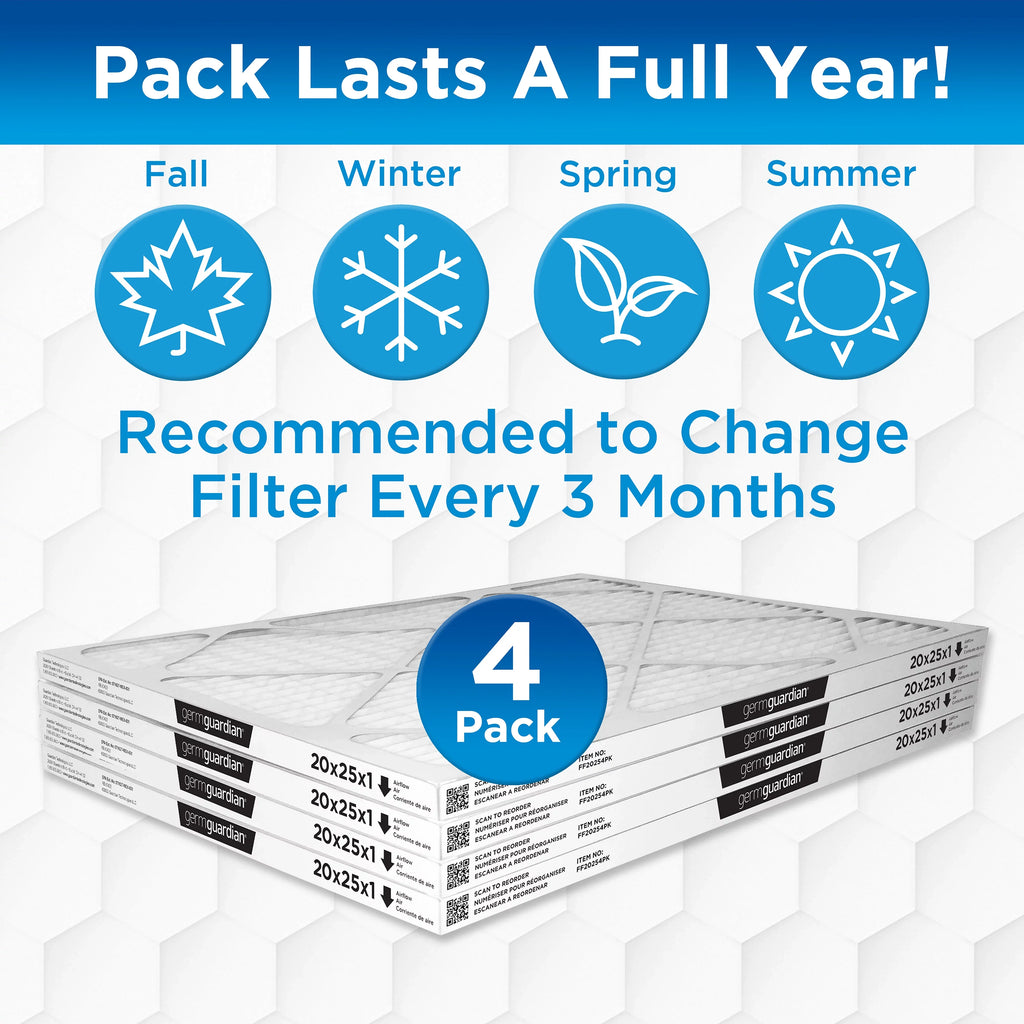 x 12 Filters x AC HVAC 25 Guardian (4-Pack) Furnace 1 MERV Air Pleated Germ 20