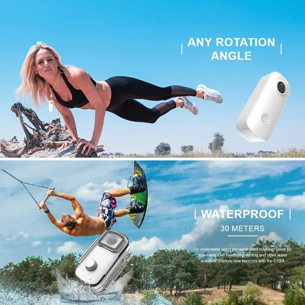 Lanyard SJCAM Case Back with APP C100 Digital Mini Sharing Camera Body Video WiFi 1080P/30fps Magnetic 30M Camera Battery Clip Action Connection Waterproof Waterproof Built-in