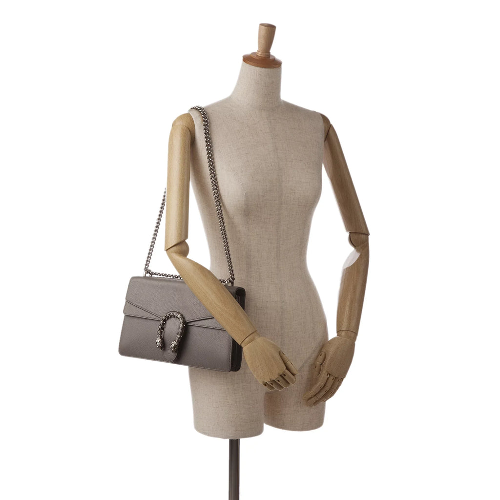 (Good) Dionysus Unisex Authenticated Pre-Owned Shoulder Small Calf Gray Bag Leather