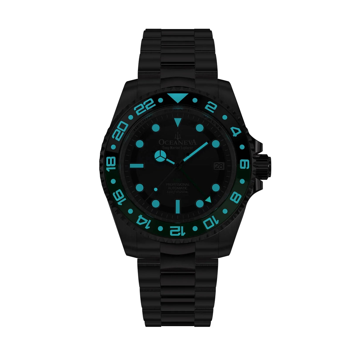 Japan Deep Bezel Triple Watches liquid Pro Resistance Movement Swimming Black 1250M Wrist Marine Oceaneva™ with Dive Green - Seal Screw Down - Case Men Watch Explorer Automatic - For Back Diver GMT