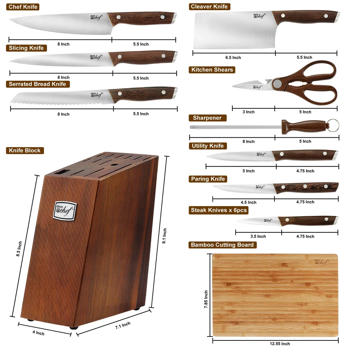 Chef Knife Deco Kitchen Wood Shears More Chef Cleaver Piece Set Handles Knife 16 and Kitchen