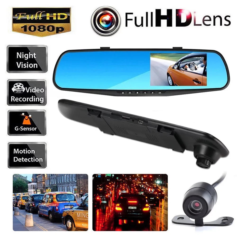 recorder Angle 1080P 4.3" Wide Rear Display Camera LCD Rear Mirror dual HD Front recording 12V view on Ultra Driving