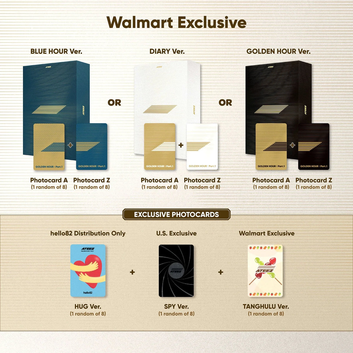 Exclusive ATEEZ Set (GOLDEN : CD PART.1 Box HOUR Walmart K-Pop VER.) - GOLDEN HOUR