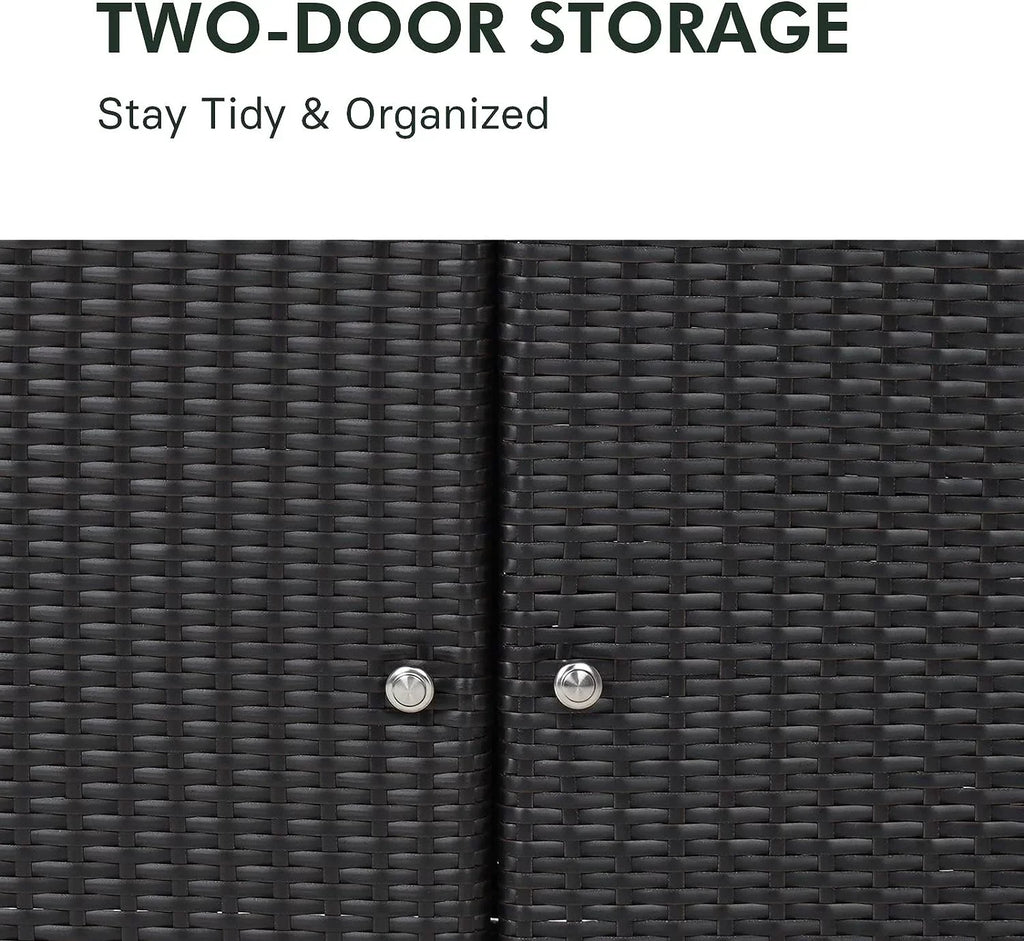 Dark Wicker climate Shelf, Resin Wicker, Brown with Storage Steel, Powder Indoor All Cabinet AUCHI Coated 2-Door exterior
