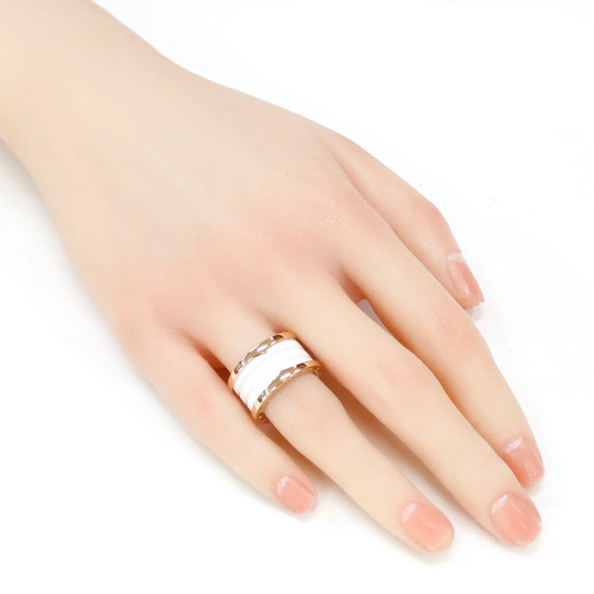 B B-zero.1 Ring BVLGARI 18K Zero 4 Pre-Owned White Ceramic Women's No. 10 Bvlgari Band (Good) One