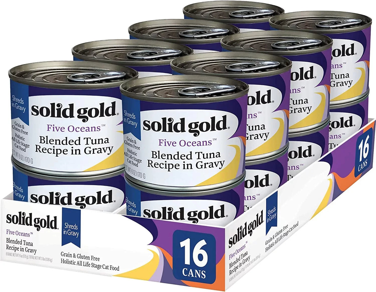 Cats for Shreds Grain Protein, Wet - Gold Real with - Amino Solid Gravy Superfood, Food - Gluten Canned Vitamins, Free with Gravy Shreds 16ct/6oz Acids & Can Fish Minerals Tuna in Cat - &