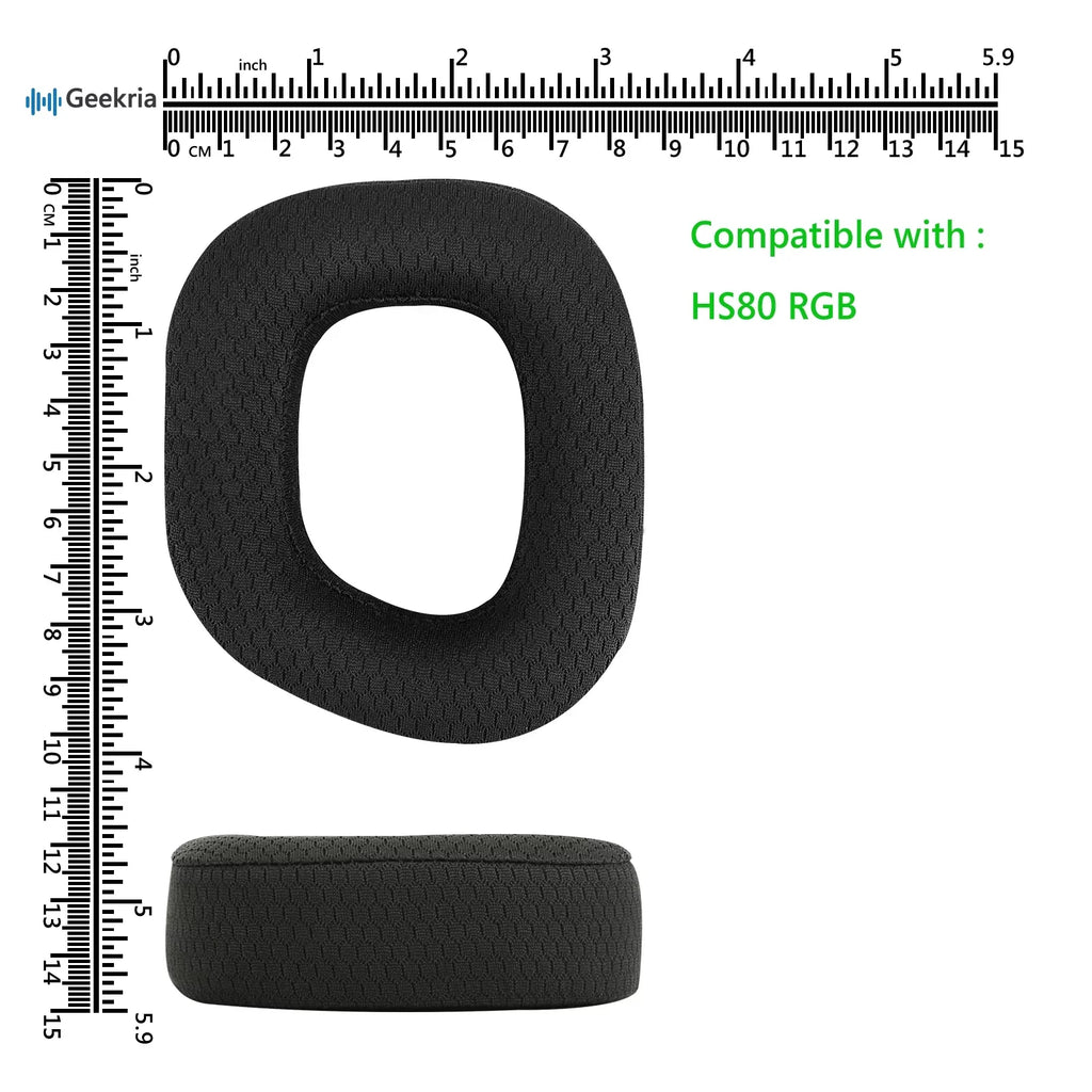 Cover Corsair Cushions, HS80 Ear Headphones for Ear Ear Geekria Cups Wireless Fabric Headset Mesh Replacement RGB Parts Comfort Repair (Black) Earpads, Pads