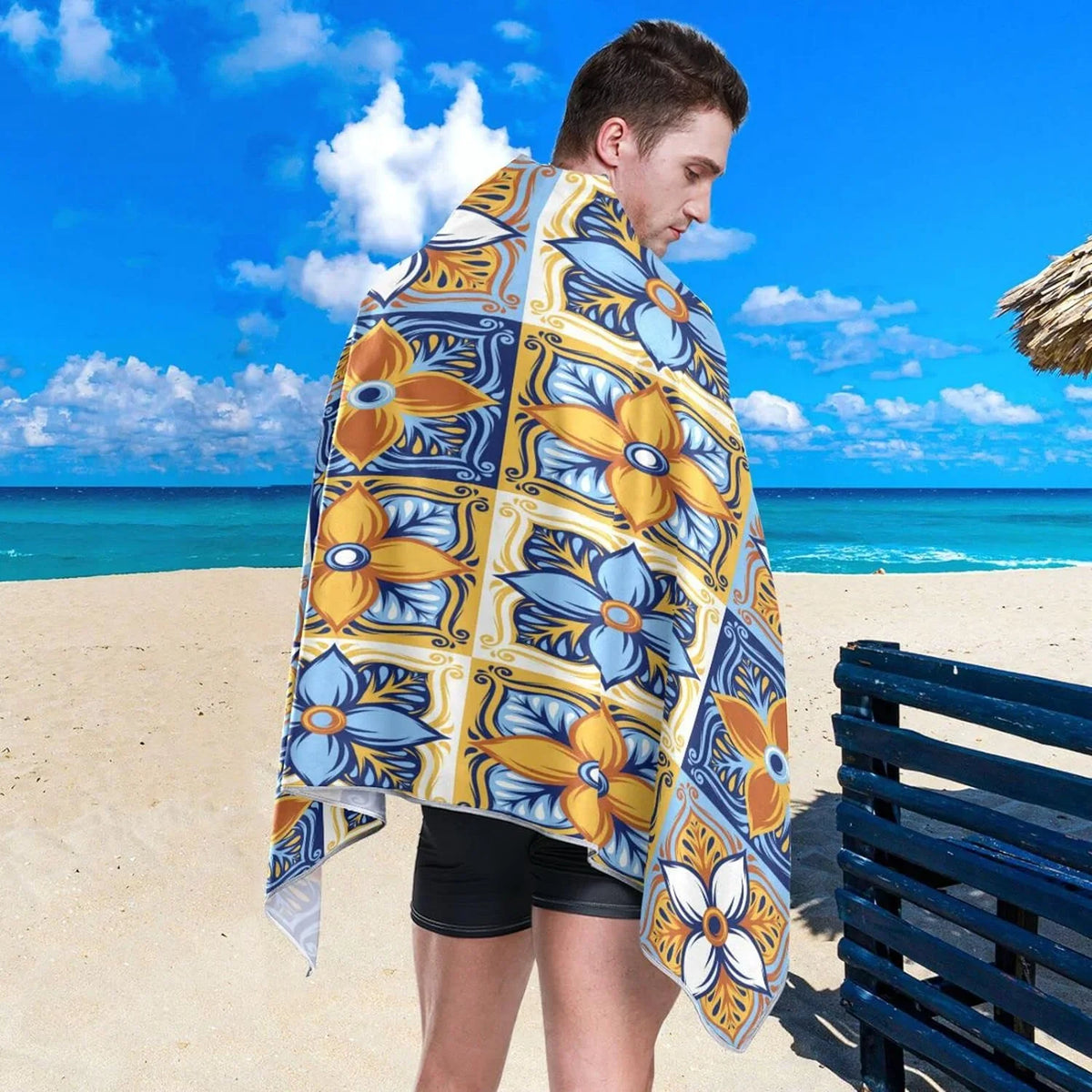 Free Yoga Pool Towel, Dry Multipurpose Towel Bestwell 30”X60” Oversized Bath Swim Towel Beach Blanket, Towel Lightweight Quick Thin Microfiber Talavera Mexican Shower Sand