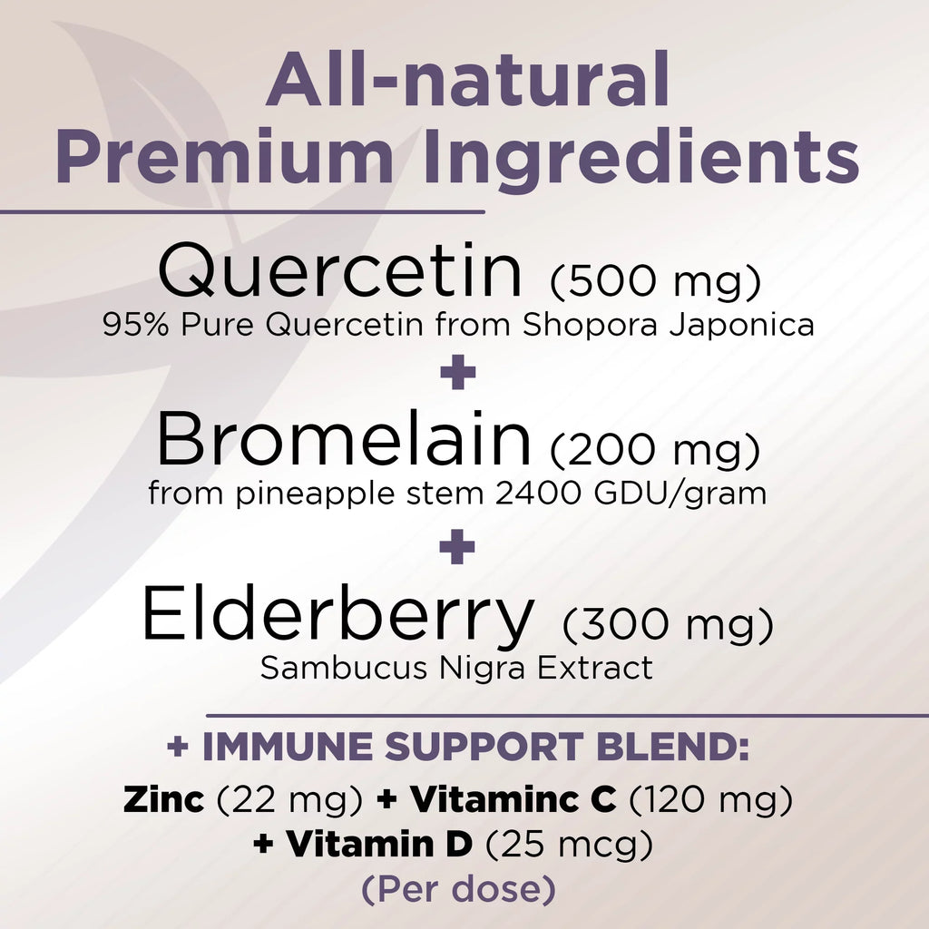 '- USA 500mg - Quercetin Vitamin - Quercetin in - Zinc Support, - D3 - Supply Quercetin 1 C Immune Vitamin Zinc and Months - Elderberry 4 Non-GMO, Daily - 6 Quercetin Bromelain with Gluten-Free with