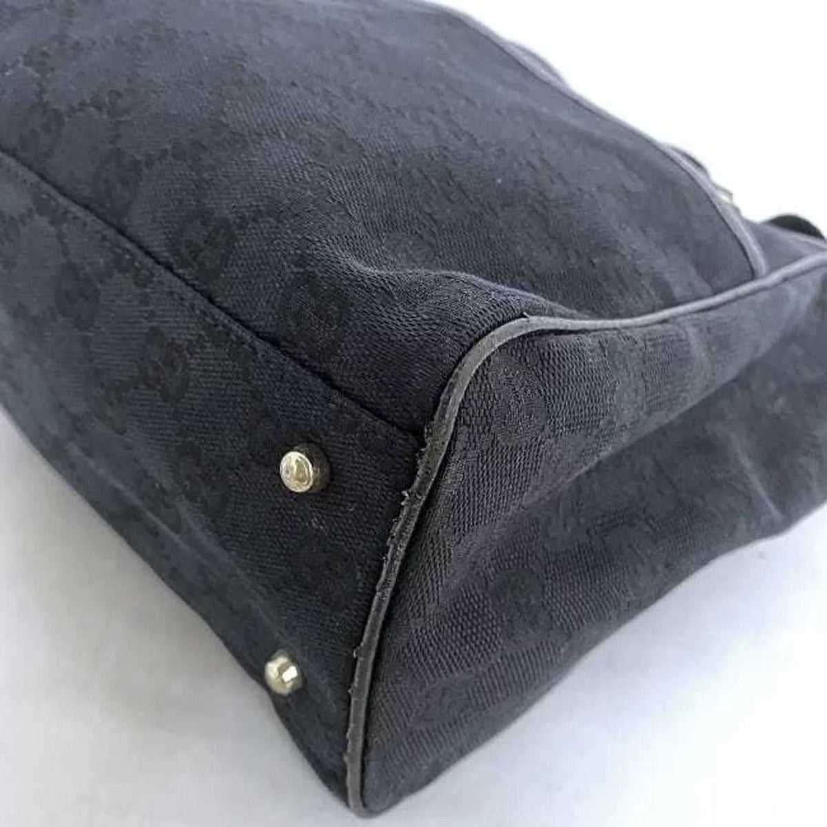 Horsebit Canvas Bag 145810 Tote (Good) Handbag Leather Silver Black Pre-Owned Ladies
