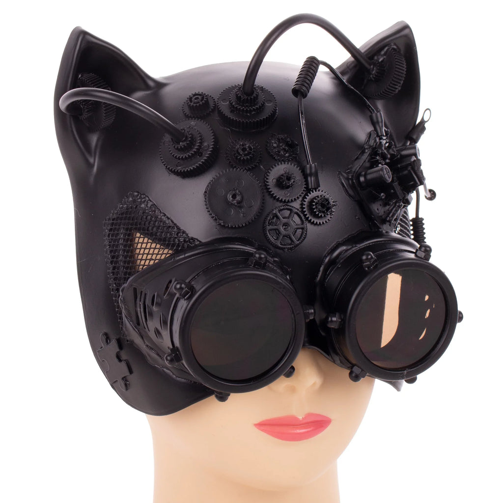 Goggles Steampunk Costume with Cat Half Kbw Kitty Black Masquerade Women's Mask