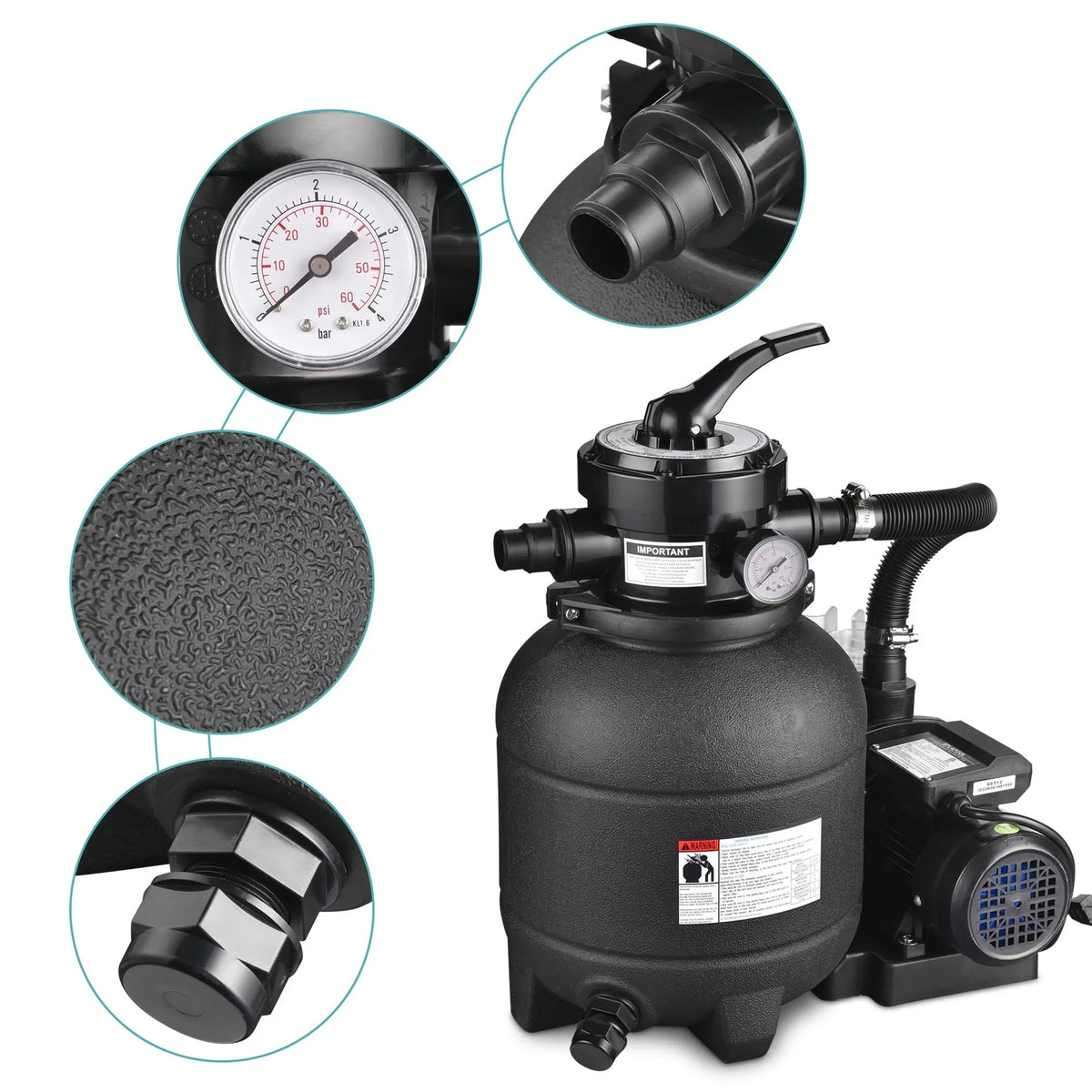 Valve Sand 3/4HP Ground Pump Yescom 12" Pool Above Filter w/ Strainer 4-Way 2640GPH for