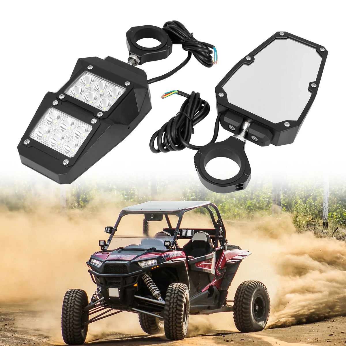6.3" w Cage UTV Roll for 1.75" Black Light Rear View Round Yamaha Bargains Mirror Unique Pair