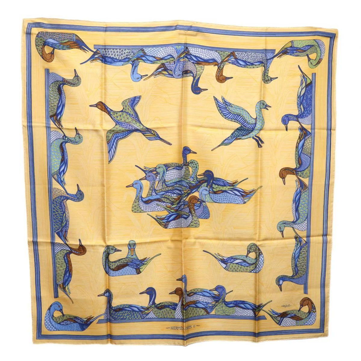 Pre-Owned Hermes / scarf HERMES duck (Good) pond muffler silk Carre 100% 90