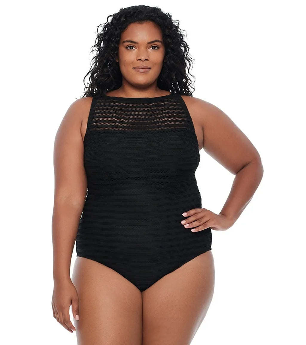 20W Piece Ottoman Lauren Boatneck Ralph Swimsuit, BLACK dimension One US Plus