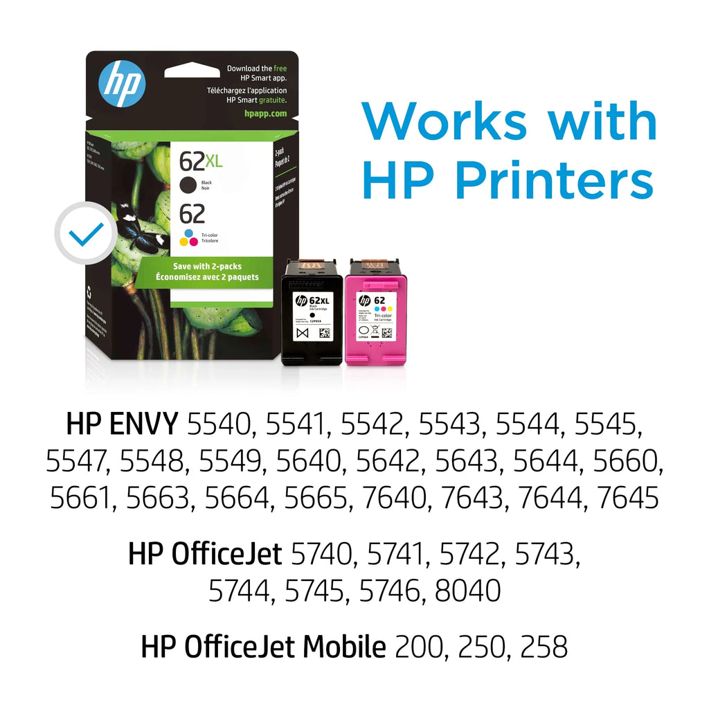 Black/62 N9H67FN, Ink 2/Pack Tri-Color Cartridges, 62XL HP
